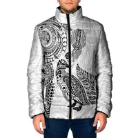 Aotearoa Moko Tribal Tattoo Padded Jacket New Zealand Maori Penguin and Fantail White Color
