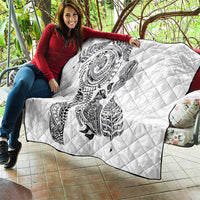 Aotearoa Moko Tribal Tattoo Quilt New Zealand Maori Penguin and Fantail White Color