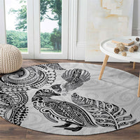 Aotearoa Moko Tribal Tattoo Round Carpet New Zealand Maori Penguin and Fantail White Color