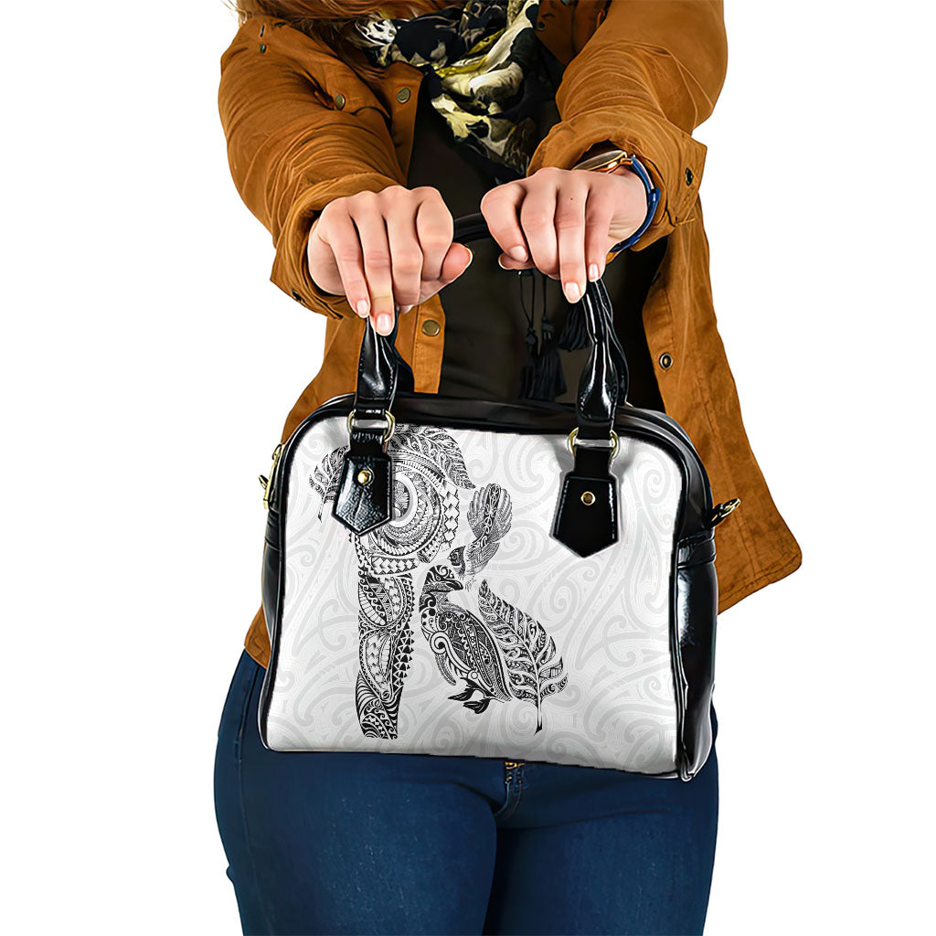 Aotearoa Moko Tribal Tattoo Shoulder Handbag New Zealand Maori Penguin and Fantail White Color LT03 One Size White - Polynesian Pride
