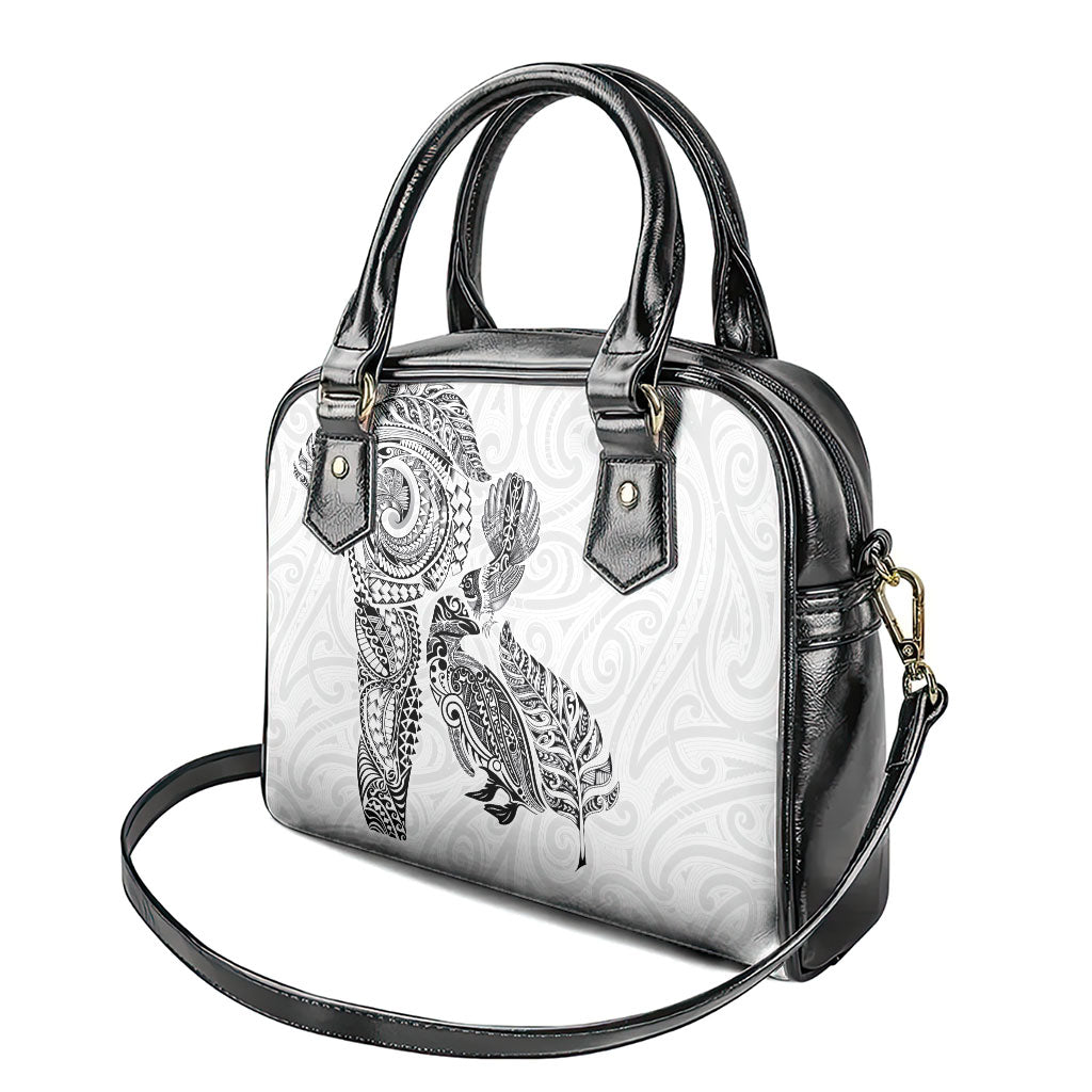 Aotearoa Moko Tribal Tattoo Shoulder Handbag New Zealand Maori Penguin and Fantail White Color