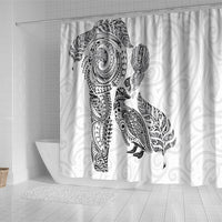 Aotearoa Moko Tribal Tattoo Shower Curtain New Zealand Maori Penguin and Fantail White Color
