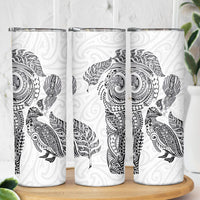 Aotearoa Moko Tribal Tattoo Skinny Tumbler New Zealand Maori Penguin and Fantail White Color