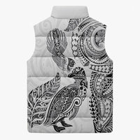 Aotearoa Moko Tribal Tattoo Sleeveless Puffer Jacket New Zealand Maori Penguin and Fantail White Color