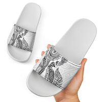 Aotearoa Moko Tribal Tattoo Slide Sandals New Zealand Maori Penguin and Fantail White Color