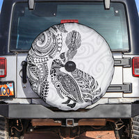 Aotearoa Moko Tribal Tattoo Spare Tire Cover New Zealand Maori Penguin and Fantail White Color