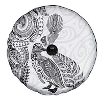 Aotearoa Moko Tribal Tattoo Spare Tire Cover New Zealand Maori Penguin and Fantail White Color