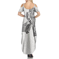 Aotearoa Moko Tribal Tattoo Summer Maxi Dress New Zealand Maori Penguin and Fantail White Color