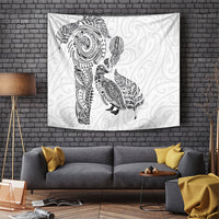 Aotearoa Moko Tribal Tattoo Tapestry New Zealand Maori Penguin and Fantail White Color