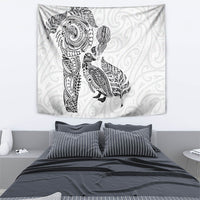 Aotearoa Moko Tribal Tattoo Tapestry New Zealand Maori Penguin and Fantail White Color