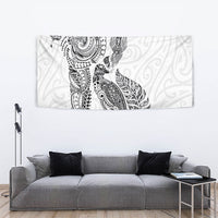 Aotearoa Moko Tribal Tattoo Tapestry New Zealand Maori Penguin and Fantail White Color