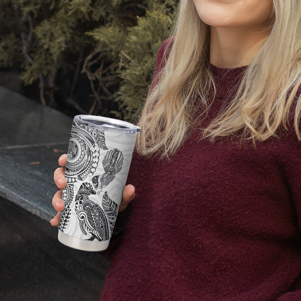 Aotearoa Moko Tribal Tattoo Tumbler Cup New Zealand Maori Penguin and Fantail White Color