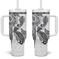 Aotearoa Moko Tribal Tattoo Tumbler With Handle New Zealand Maori Penguin and Fantail White Color