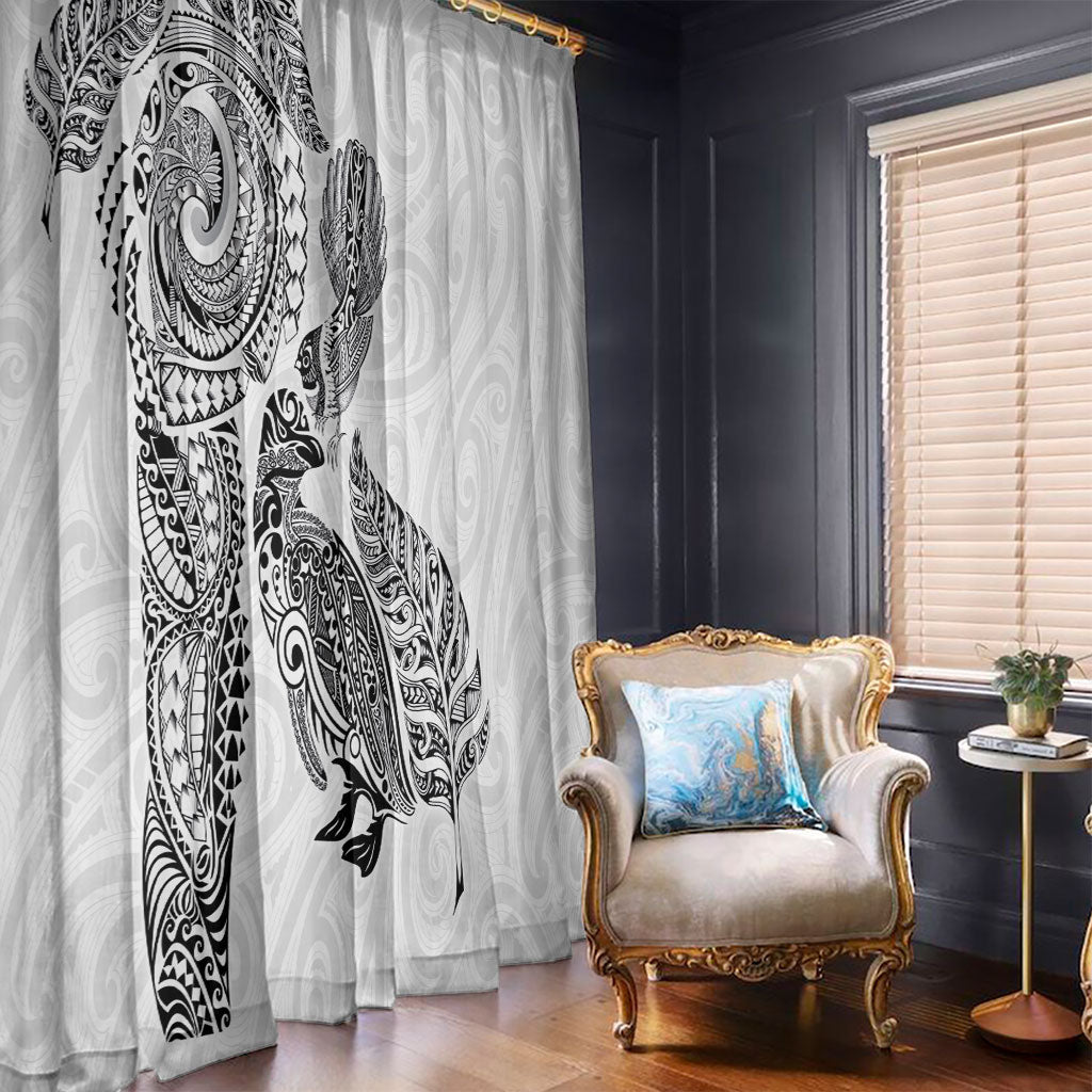 Aotearoa Moko Tribal Tattoo Window Curtain New Zealand Maori Penguin and Fantail White Color LT03 - Polynesian Pride