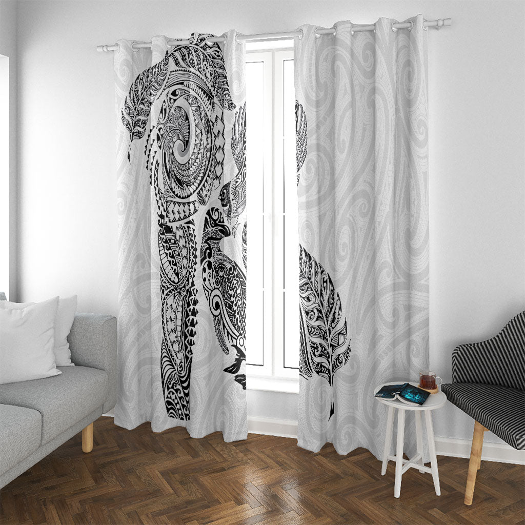 Aotearoa Moko Tribal Tattoo Window Curtain New Zealand Maori Penguin and Fantail White Color LT03 With Grommets White - Polynesian Pride