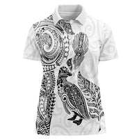 Aotearoa Moko Tribal Tattoo Women Polo Shirt New Zealand Maori Penguin and Fantail White Color