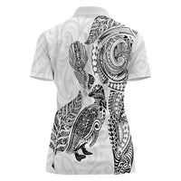 Aotearoa Moko Tribal Tattoo Women Polo Shirt New Zealand Maori Penguin and Fantail White Color