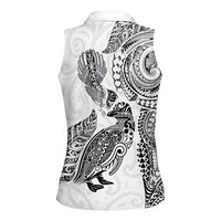 Aotearoa Moko Tribal Tattoo Women Sleeveless Polo Shirt New Zealand Maori Penguin and Fantail White Color