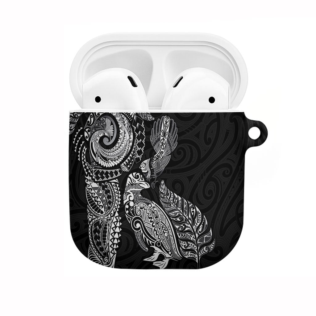 Aotearoa Moko Tribal Tattoo AirPods Case New Zealand Maori Penguin and Fantail Black Color