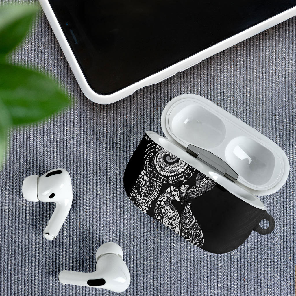 Aotearoa Moko Tribal Tattoo AirPods Case New Zealand Maori Penguin and Fantail Black Color