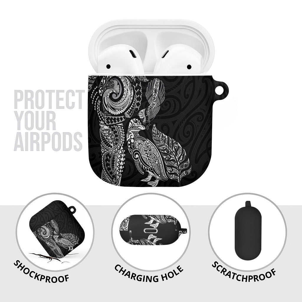 Aotearoa Moko Tribal Tattoo AirPods Case New Zealand Maori Penguin and Fantail Black Color
