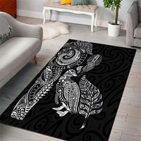 Aotearoa Moko Tribal Tattoo Area Rug New Zealand Maori Penguin and Fantail Black Color