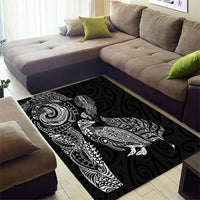 Aotearoa Moko Tribal Tattoo Area Rug New Zealand Maori Penguin and Fantail Black Color
