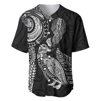 Aotearoa Moko Tribal Tattoo Baseball Jersey New Zealand Maori Penguin and Fantail Black Color