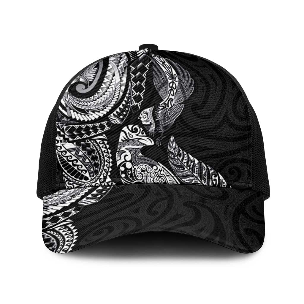 Aotearoa Moko Tribal Tattoo Baseball Net Cap New Zealand Maori Penguin and Fantail Black Color