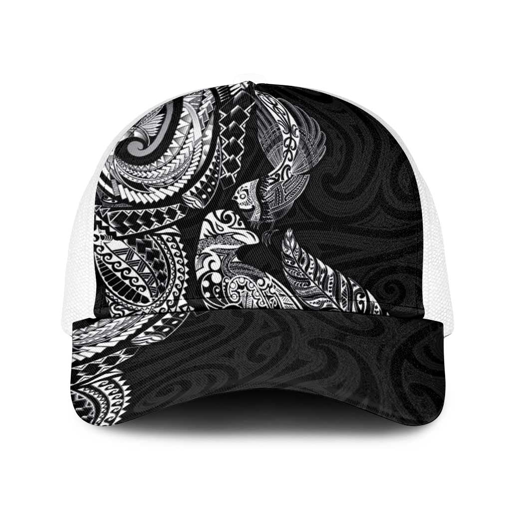 Aotearoa Moko Tribal Tattoo Baseball Net Cap New Zealand Maori Penguin and Fantail Black Color