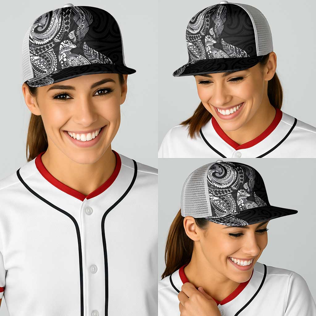 Aotearoa Moko Tribal Tattoo Baseball Net Cap New Zealand Maori Penguin and Fantail Black Color