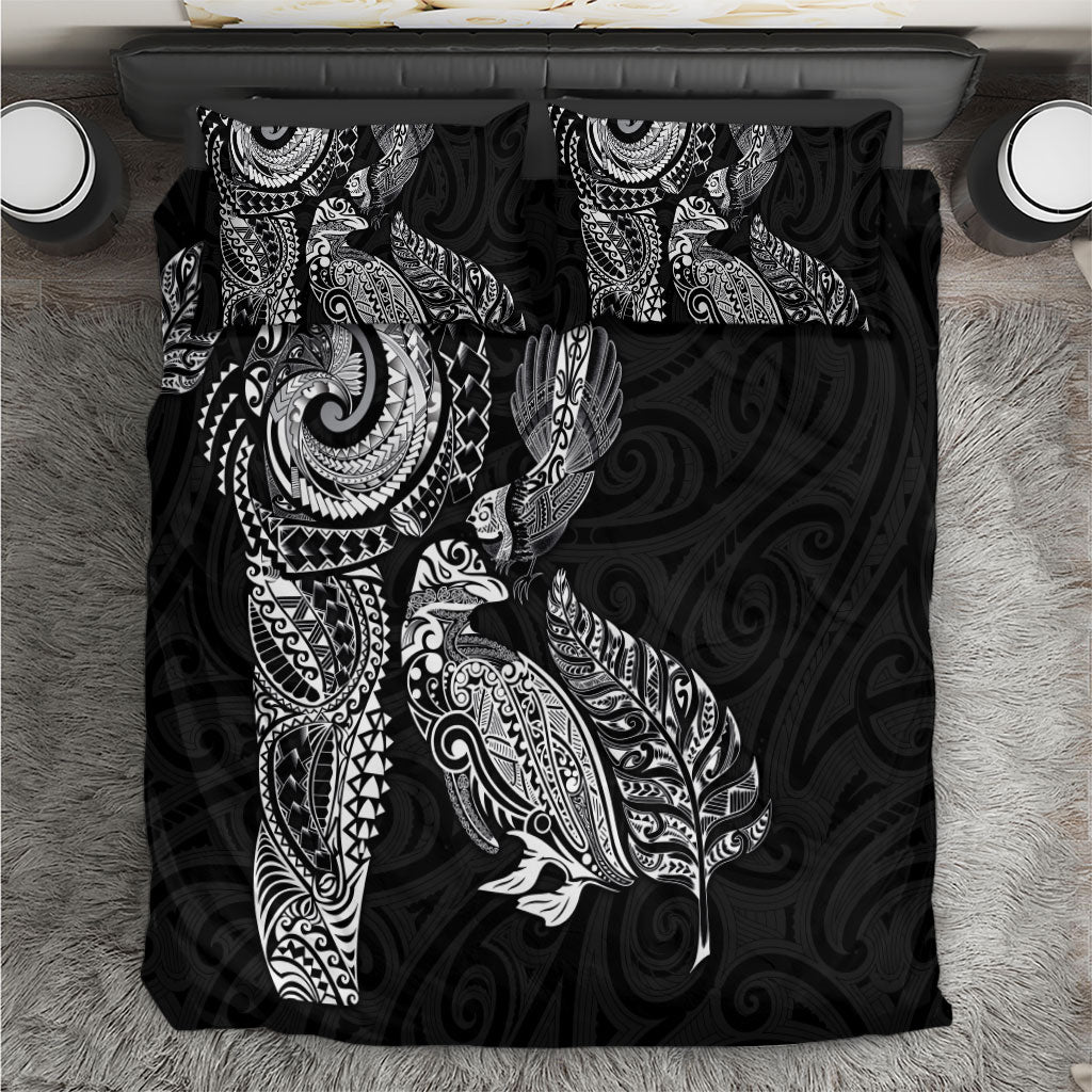Aotearoa Moko Tribal Tattoo Bedding Set New Zealand Maori Penguin and Fantail Black Color LT03 Black - Polynesian Pride