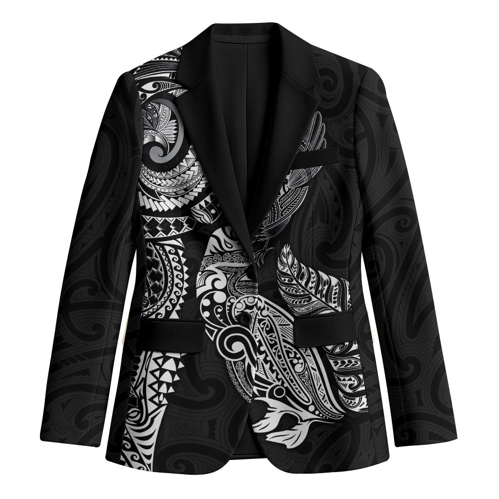 Aotearoa Moko Tribal Tattoo Blazer New Zealand Maori Penguin and Fantail Black Color LT03 Unisex Black - Polynesian Pride