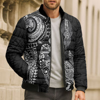 Aotearoa Moko Tribal Tattoo Bomber Puffer Jacket New Zealand Maori Penguin and Fantail Black Color