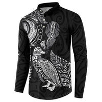Aotearoa Moko Tribal Tattoo Button Sweatshirt New Zealand Maori Penguin and Fantail Black Color