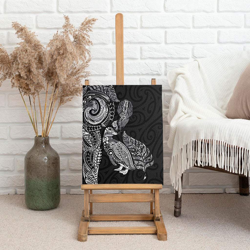 Aotearoa Moko Tribal Tattoo Canvas Wall Art New Zealand Maori Penguin and Fantail Black Color