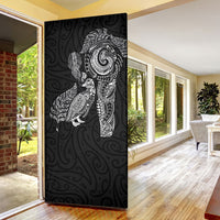 Aotearoa Moko Tribal Tattoo Door Cover New Zealand Maori Penguin and Fantail Black Color