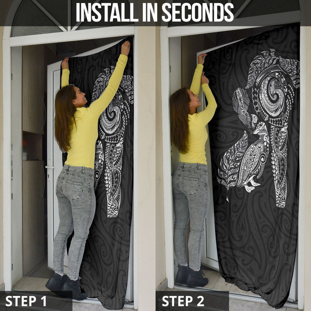 Aotearoa Moko Tribal Tattoo Door Cover New Zealand Maori Penguin and Fantail Black Color