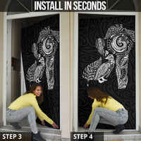 Aotearoa Moko Tribal Tattoo Door Cover New Zealand Maori Penguin and Fantail Black Color