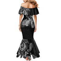Aotearoa Moko Tribal Tattoo Family Matching Mermaid Dress and Hawaiian Shirt New Zealand Maori Penguin and Fantail Black Color