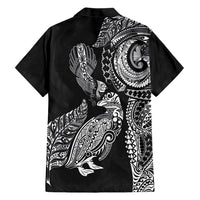 Aotearoa Moko Tribal Tattoo Family Matching Puletasi and Hawaiian Shirt New Zealand Maori Penguin and Fantail Black Color