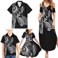 Aotearoa Moko Tribal Tattoo Family Matching Summer Maxi Dress and Hawaiian Shirt New Zealand Maori Penguin and Fantail Black Color