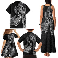 Aotearoa Moko Tribal Tattoo Family Matching Tank Maxi Dress and Hawaiian Shirt New Zealand Maori Penguin and Fantail Black Color