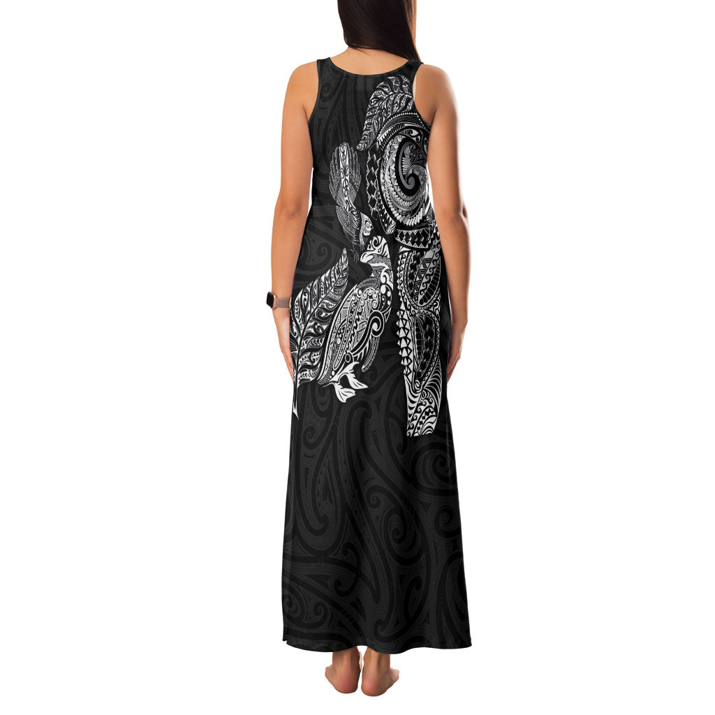 Aotearoa Moko Tribal Tattoo Family Matching Tank Maxi Dress and Hawaiian Shirt New Zealand Maori Penguin and Fantail Black Color