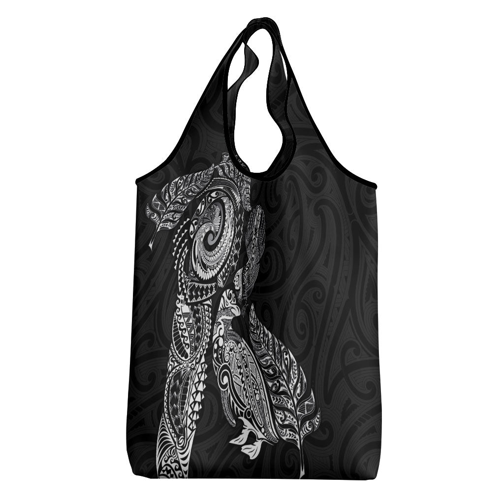 Aotearoa Moko Tribal Tattoo Grocery Bag New Zealand Maori Penguin and Fantail Black Color