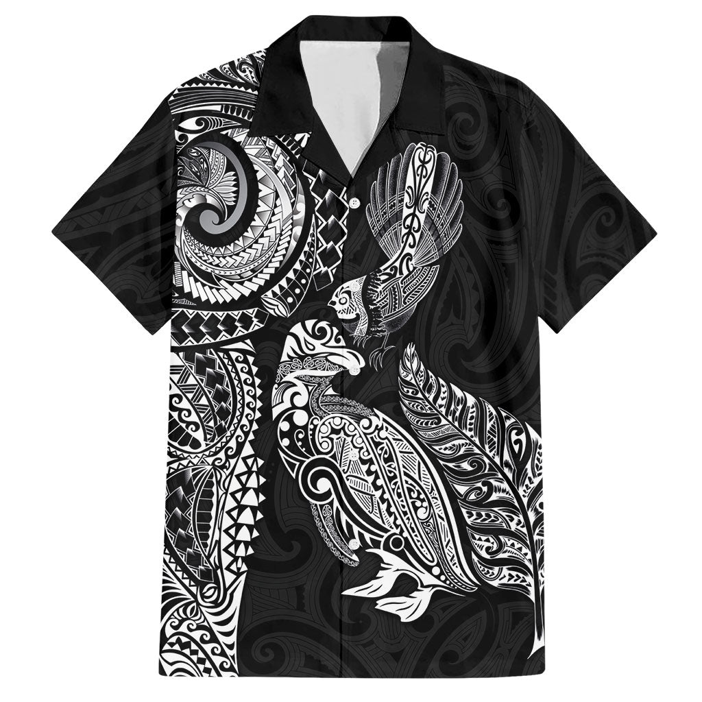 Aotearoa Moko Tribal Tattoo Hawaiian Shirt New Zealand Maori Penguin and Fantail Black Color LT03 Black - Polynesian Pride