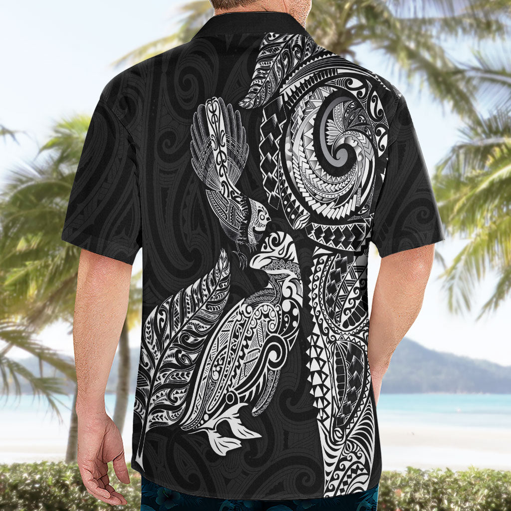 Aotearoa Moko Tribal Tattoo Hawaiian Shirt New Zealand Maori Penguin and Fantail Black Color