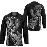 Aotearoa Moko Tribal Tattoo Hockey Jersey New Zealand Maori Penguin and Fantail Black Color