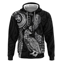 Aotearoa Moko Tribal Tattoo Hoodie New Zealand Maori Penguin and Fantail Black Color