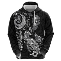 Aotearoa Moko Tribal Tattoo Hoodie New Zealand Maori Penguin and Fantail Black Color
